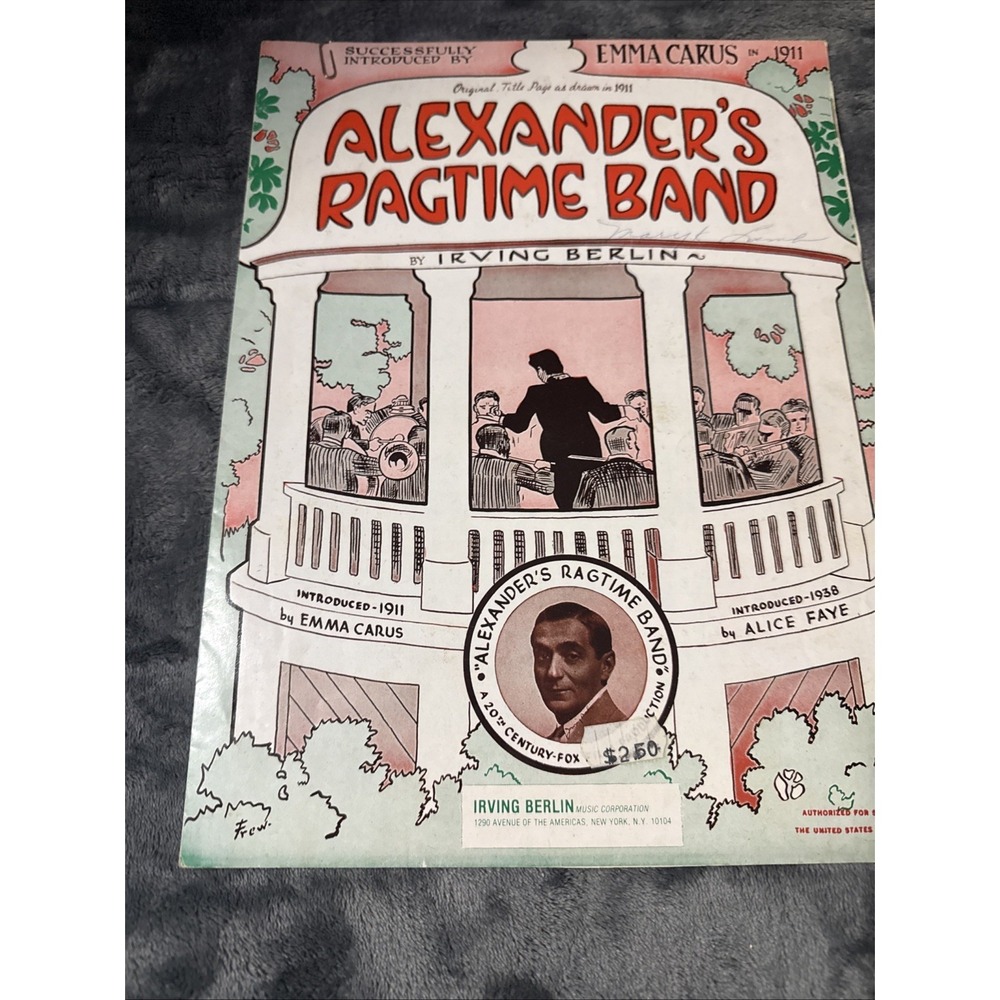 ALEXANDER'S RAGTIME BAND - Irving Berlin USA sheet music - 1938 edition